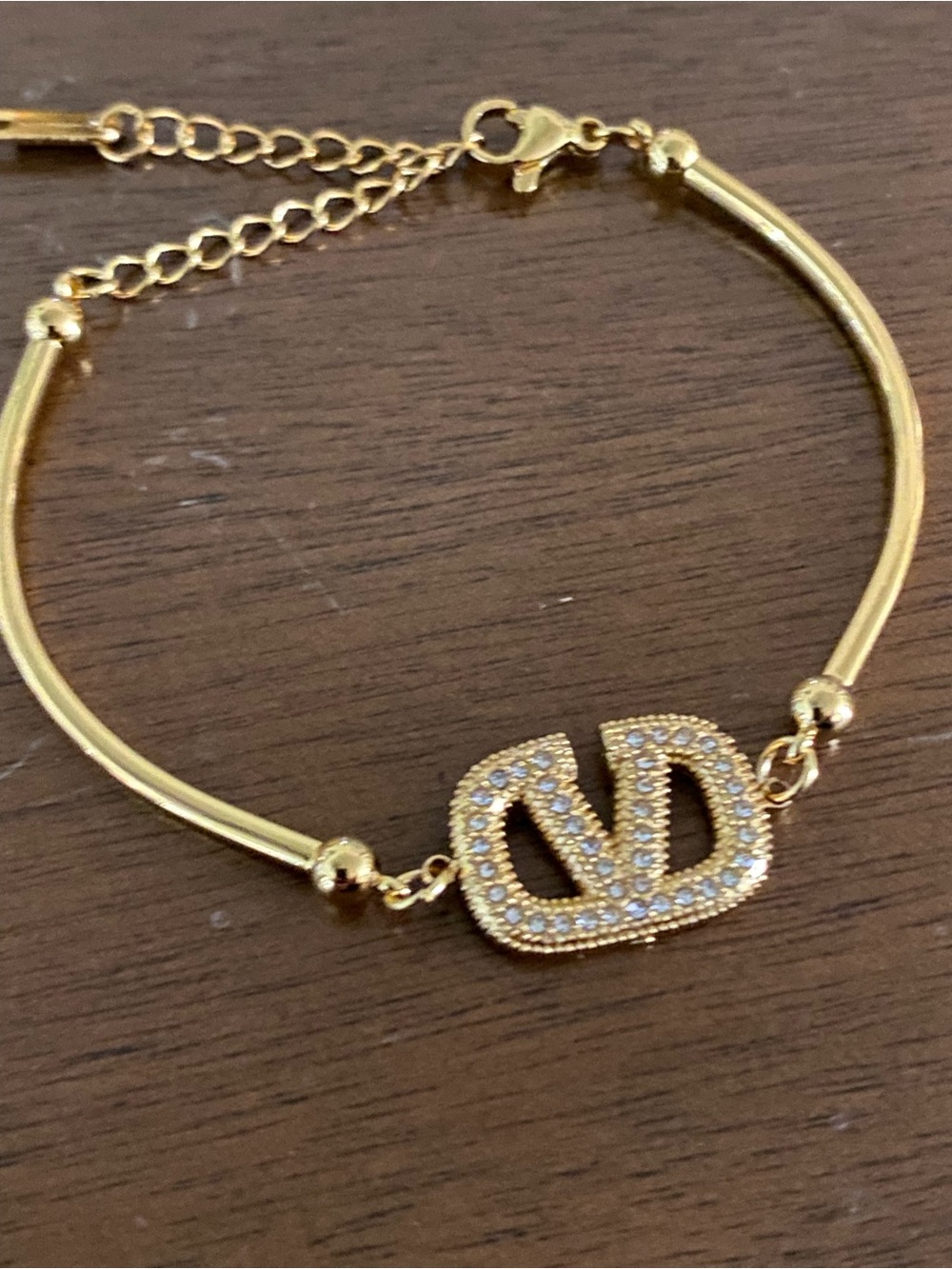 Gold- color Pavé Logo Bracelet - Women's Fashion Jewelry